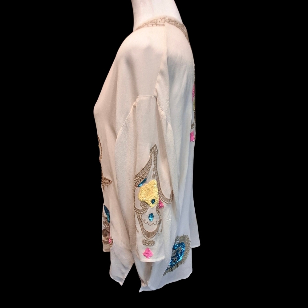 Tracy Reese Silk Embellished Open-front Sleeve Kimono Blouse Women Size X-Small - Picture 4 of 16